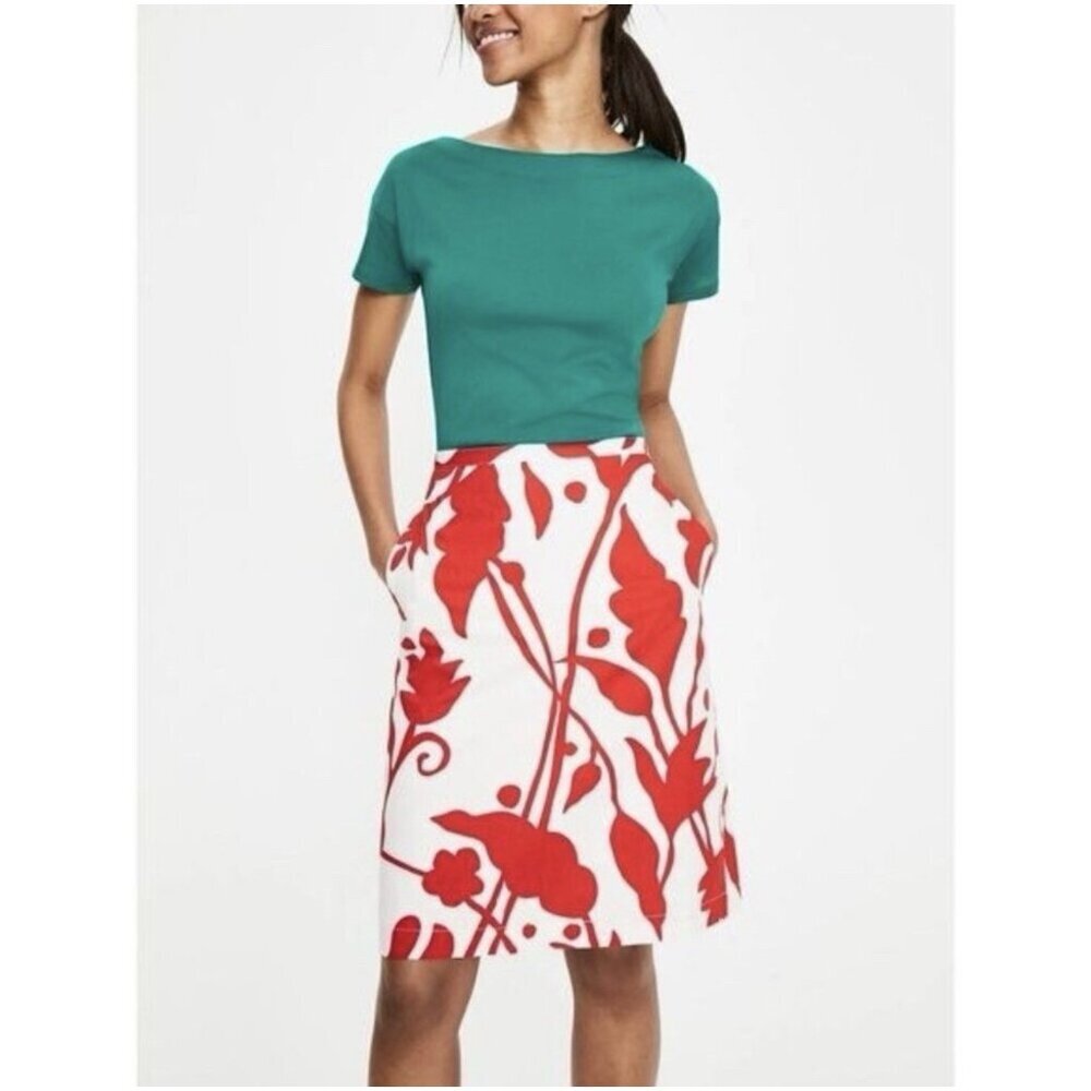 Boden Floral Print A-Lined Skirt Pockets Cotton
